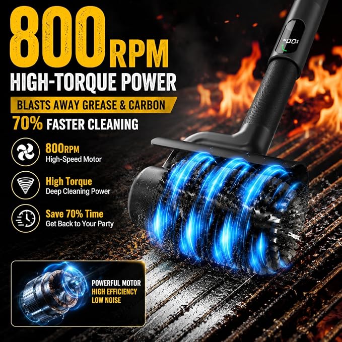 Electric Grill Brush for Outdoor Grill, Cordless Rechargeable BBQ Cleaner | Upgraded Giddyup Style 2-Speed Rotary Barbecue Scrubber, High Torque Battery Operated Power Grill Cleaning Brush