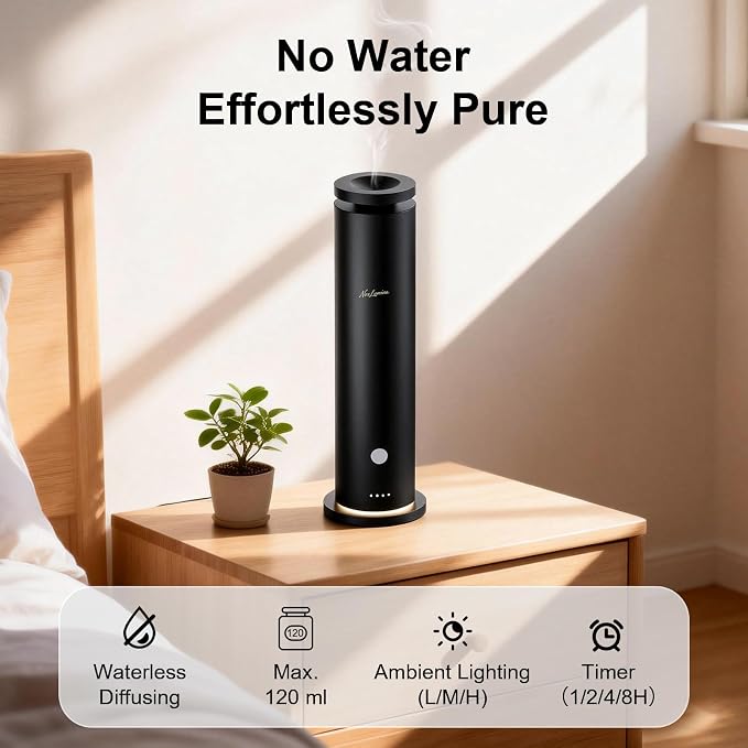 Waterless Diffuser Pro with 5 Scent Oils, Luxury Hotel-Class Essential Oil Diffuser Aromatherapy Machine with 1500 Sq Ft Cover, 6 Mist, 4.06Oz Diffusers for Home Large Room Hotel SPA - Black