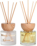 Reed Diffuser Set, Binca Vidou Lavender & Jasmine Natural Scent Oil Diffusers with Sticks for Home Office Bathroom Aromatherapy Decor 3.38oz x 2