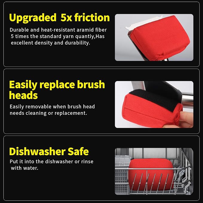XUDAKAIXIN Grill Brush Bristle Free,BBQ Replaceable Scraper Cleaning Head,Safe Grill Accessories for Cast Iron Grates/Porcelain/Weber Gas/Charcoal Grill,Grill Brush for Outdoor Grill-Red