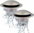 WELSAN Brushed Nickel Sink Stopper Bathroom Drain 1 1/8"-1 1/2", 2 Pack | Bathroom Sink Stopper Replacement, Universal Pop-Up Drain Stopper Plug Strainer with Hair Catcher, Anti-Clogging Design