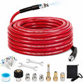 Sewer Jetter Kit for Pressure Washer, 50FT 5800 PSI Drain Cleaner Hose with 1/4" NPT Corner, Rotating and Button Hose Sewer Jetting Nozzle, Waterproof Tape, Pearl Corsage Pin, Spanner, Glove