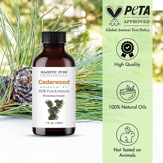 Majestic Pure Cedarwood Essential Oil for Diffuser - 1 Fl Oz | 100% Natural Essentials Oils Ideal for Humidifier, Air Freshening, Cleaning Home, Bath, Steam Inhalation and Massage