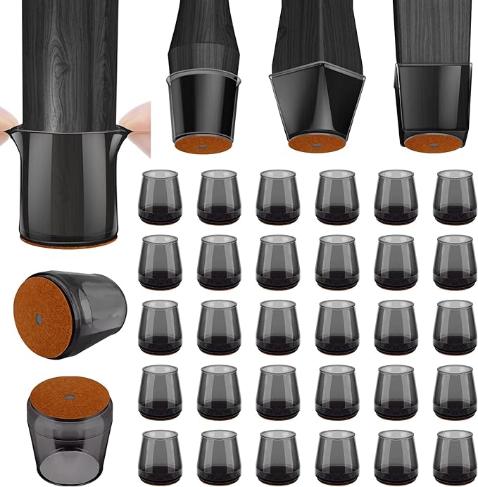 BALEINE 32 Pack Silicone Chair Leg Floor Protectors, Stool Leg Protectors Cap, Non-Slip Chair Leg Caps for Hardwood Floors (Black & Small, 32 Pack, XL)