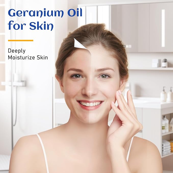 HIQILI Geranium Essential Oil for Diffuser & Skin Care | Refreshes Air, Nourishes Skin, Can be Mixed with Any Bases, Great for Aromatherapy, DIY Soap & Candle - 30mL / 1.01 fl oz