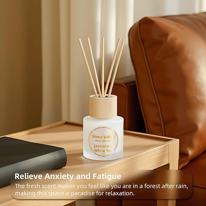 Reed Diffuser Set of 3, Binca Vidou Lavender, Jasmine & White Tea, Sage & Sea Salt Natural Scent Oil Diffusers with Sticks for Home Office Bathroom Aromatherapy Decor 1.69oz x 3