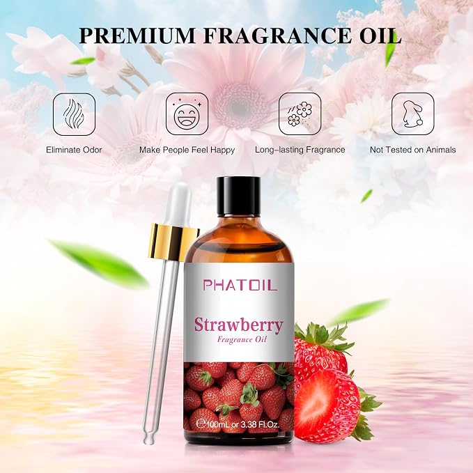 PHATOIL Strawberry Fragrance Oil for Diffuser Aromatherapy 3.38FL.OZ | Long Lasting Scented Oils For Humidifier, Air Freshener, DIY Soap Candle, Scent Project Making, Aroma Oil for Home Freshening