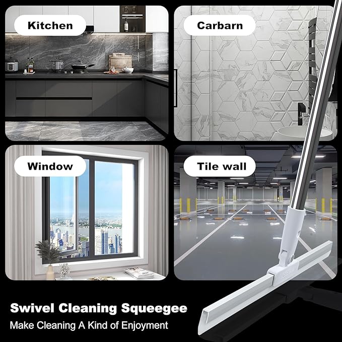 Rubber Squeegee Broom for Floor,62" Long Handle Window Squeegee, Silicone Pet Hair Remover,Magic Broom for Indoor Cleaning,Cleans Glass, Hair, fine dust, Liquids, Suitable for Smooth Floors, Rugs