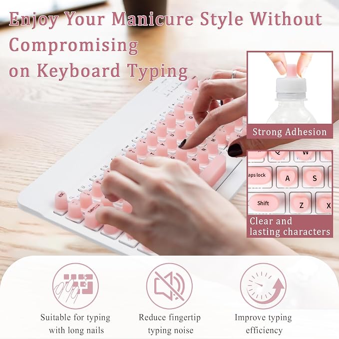 Keyboard Cover for Long Nails, Acrylic Gel Nails - Silicone Keyboard Protector Skin with Raised Keys for Typing and Gaming, Compatible with MacBook Pro/Air 13"/14"/15"/16" 2020-2025 (Pink)