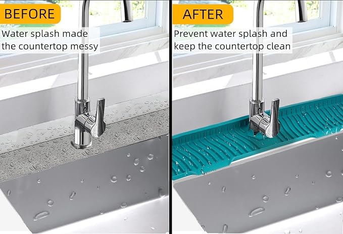 30 Inch Sink Splash Guard, Large Size Kitchen Sink Splash Guard, Longer Silicone Faucet Handle Drip Catcher Tray for Kitchen Countertop, Bathroom, Farmhouse (Grey)