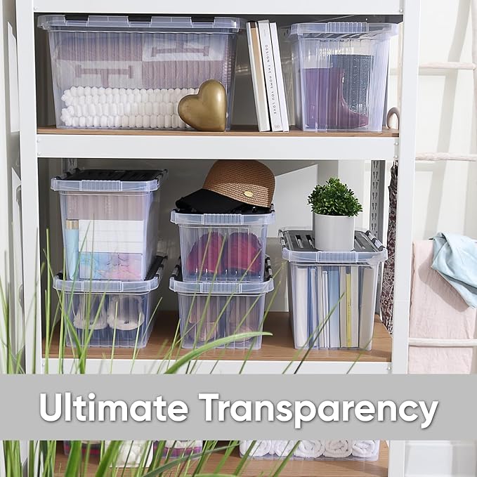 Superio Storage Bins with Lids, Clear Plastic Containers for Organizing, Stackable Totes, BPA Free, Odor Free, Organizer Boxes for Home, and Dorm (4 Pack, 15"x10"x10.25")