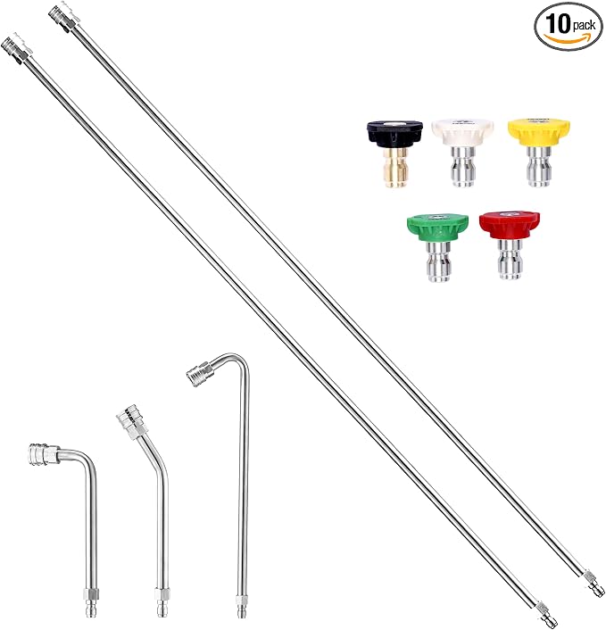 120" Pressure Washer Extension Wand with 5 Nozzle Tips, 4000 PSI | 1/4" Quick Connect, 30/90/120° Curved Rods, Power Washer Extension Pole Kit for Gutters, Eaves, and Vehicle Underside