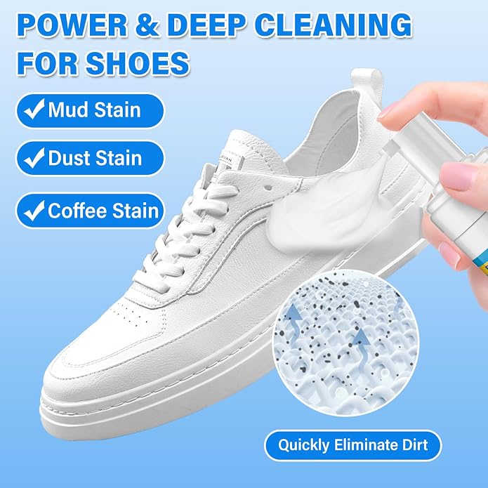 Shoe Cleaner, 6.76 fl oz Shoe Cleaning Kit with Brush and Towel, White Sneaker Cleaner for Removing Stains | Includes Brush & Towel, Removes Dirt & Stains from White Shoes, Sneakers, Leather, Canvas & Mesh, 6.76 fl oz