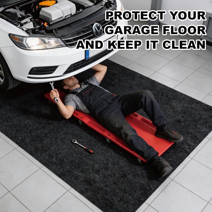 19.7' ×8.2' Garage Floor Mat for Under Car, Heavy-Duty Oil Spill Mat, Waterproof & Absorbent Garage Flooring, Non-Slip Protective Pad for Garage & Shop, Reusable & Washable with Adhesive Tape
