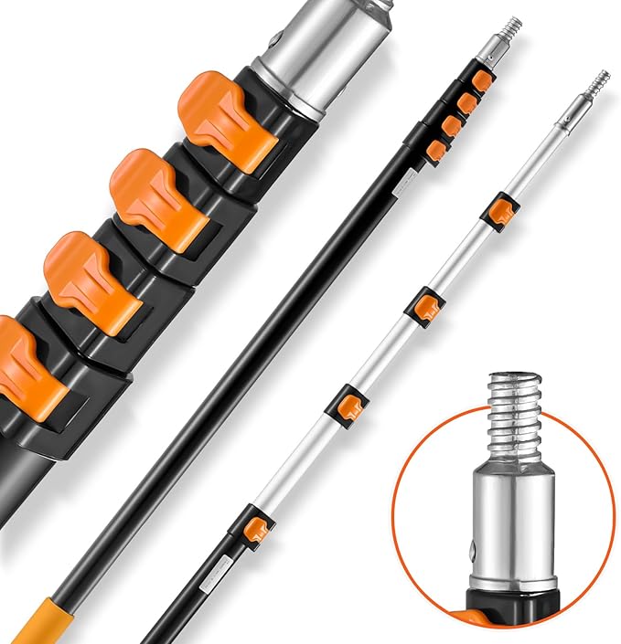 VEVOR Telescopic Extension Pole, 6-24 FT Multi-Purpose Extension Pole, Sturdy Aluminum Alloy Paint Extendable Pole with Flip-Lock Design, Telescopic Pole for Painting, Dusting and Cleaning