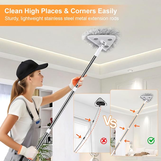 MUEE Window Squeegee with 78" Extension Pole, High Reach Window Cleaner | 78" Long Handle for Ladder-Free Cleaning, 180° Swivel Head, 6 Washable Reusable Microfiber Pads for Windows, Walls & Ceilings