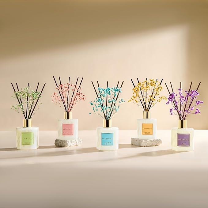 Reed Diffuser - Coconut Beach 6.7 fl oz Reed Diffuser with Sticks, Home Bedrrom Bathroom Shelf Decor