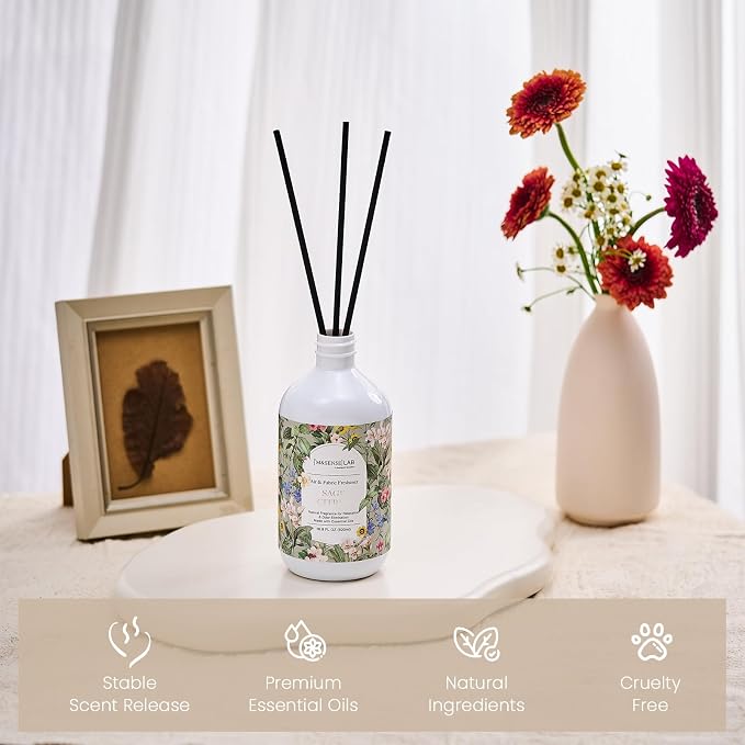 M&SENSE Reed Diffuser Set, Sage Citrus, 17oz Natural Essential Oil | Non-Toxic Organic, Long-Lasting Fragrance, Ideal for Living Room, Home Office, Gifts for Women