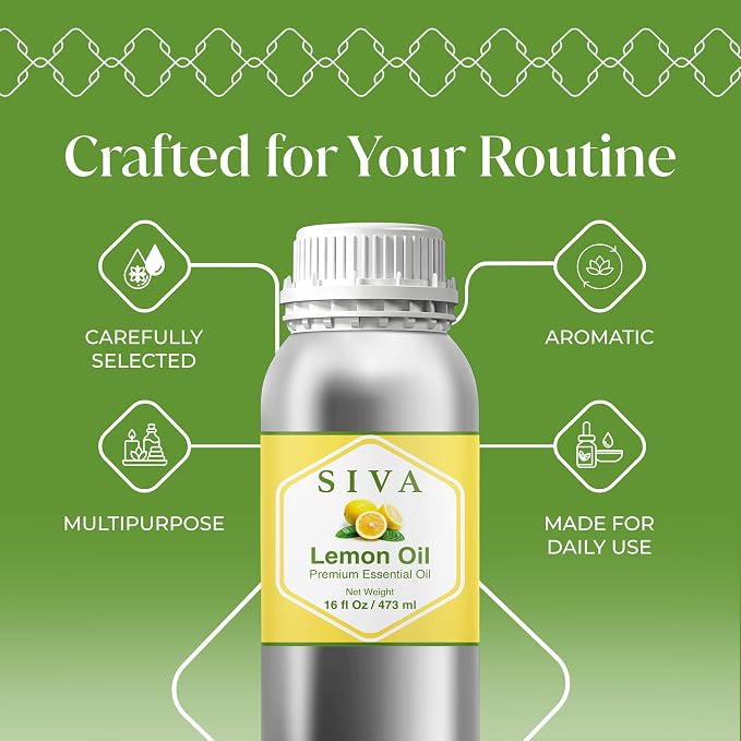 Siva Lemon Essential Oil, Huge Bottle, Large Size, 16 Fl Oz (473 ml) | Lemon Oil for Diffuser, Humidifier, Home Fragrance, Cleaning Blends, Soap Making, Candle Making, Bath Salts & DIY Projects