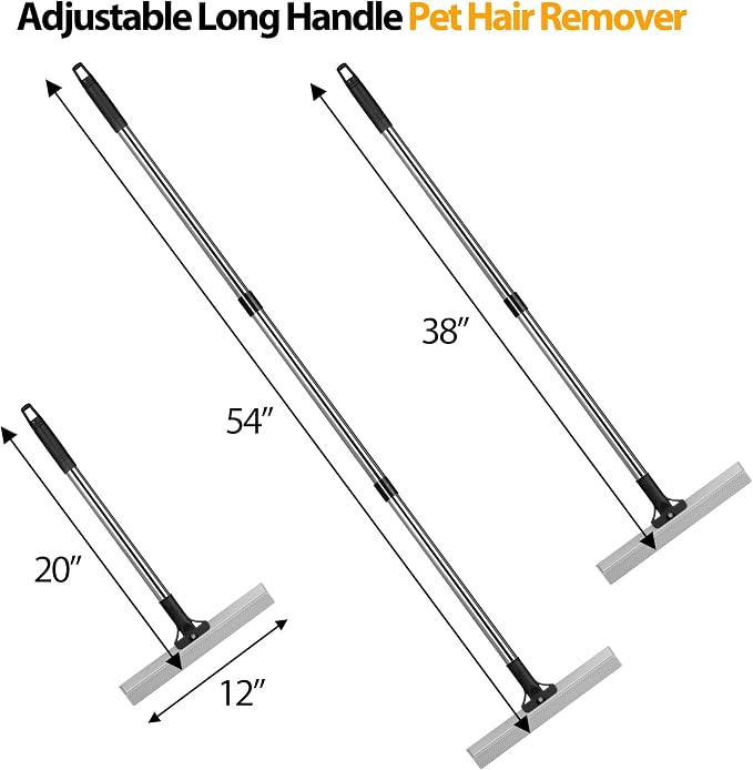Carpet Rake for Pet Hair Removal, Dual-Action Hair Remover, Black | 2 in 1 TPU and Copper Rake Teeth, 54’’ Adjustable Long Handle, Reusable Cat & Dog Fur Broom for Carpets,Rugs, Mats,Car