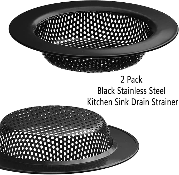 2 Pcs Black Stainless Steel Mesh Sink Drain Strainer, 2.75" Top/1.66" Kitchen Filter Trap Basket,Large Food Catch for Bathroom Bathtub Wash basin Floor drain balcony RV Drain Hole Electroplated Coatin