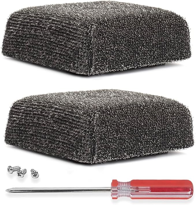 Bristle-Free Grill Brush Replacement Heads, 2-Pack Outdoor BBQ Cleaner | Fits BBQ-AID Brush Handles Only. Stainless Steel Poly Mesh No-Scratch Pads for Safe Cleaning on All Grill Grate Types.