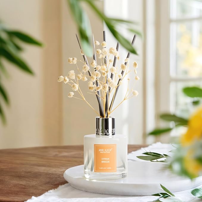 Reed Diffuser Set,3.38 fl oz (100 ml) - Citrus Breeze Oil Diffusers with 8 Reed Sticks, Home Fragrance Reed Diffuser for Bathroom Shelf Decor