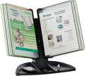 Tarifold Black Line Desktop Reference System, 10 Pockets, Green | 10 double-sided letter-size pockets hold 20 sheets, green and black frames, sturdy desktop base, easy to assemble