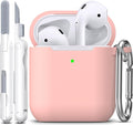 R-fun for AirPods 1/2 Case, Soft Silicone Protective Cover with Keychain and Cleaning Pen, Compatible with AirPods 2nd/1st Generation (2016/2019), Full Drop Protection Cover, Sand Pink