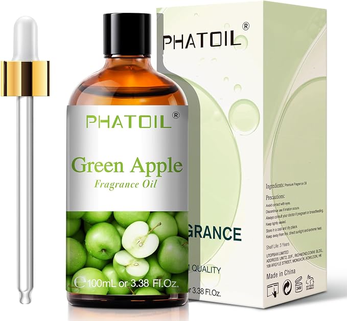 PHATOIL Green Apple Fragrance Oil for Diffuser Aromatherapy 3.38FL.OZ | Long Lasting Scented Oils For Humidifier, Air Freshener, DIY Soap Candle, Scent Project Making, Aroma Oil for Home Freshening