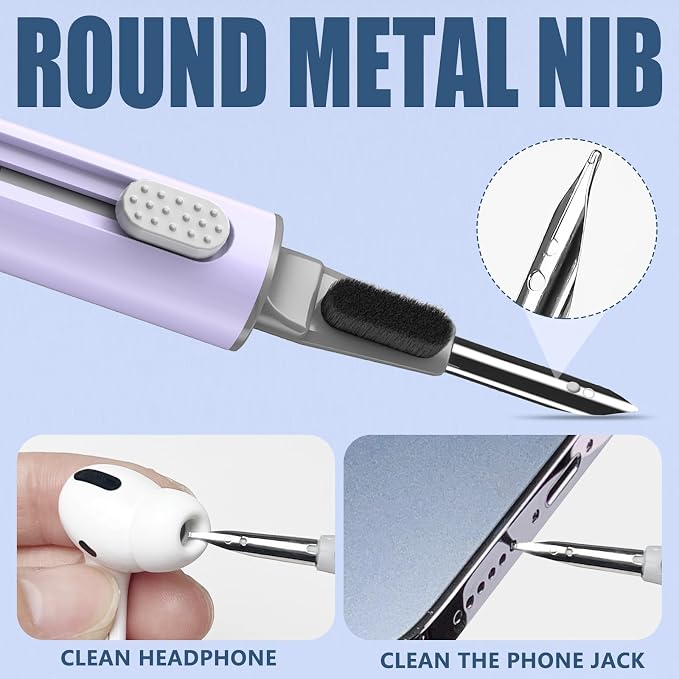 Inesore Multi Cleaning Kit for AirPods & All Bluetooth Earbuds (Purple) | 3-in-1 Design with Brush,Sponge & Metal Tip, Airpod Cleaning, Phone Cleaner, Earbud Cleaning, Electronic Device Cleaning Tool