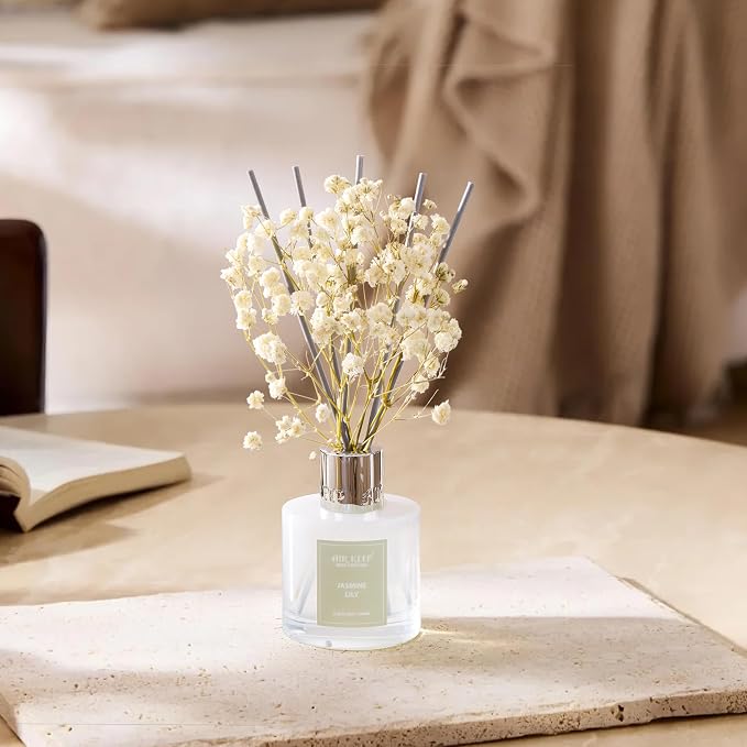 Reed Diffuser Set, 3.38 fl oz (100 ml) - Jasmine Lily Lemon Oil Diffusers with 8 Reed Sticks, Home Fragrance Reed Diffuser for Bathroom Shelf Decor