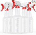 Veco Spray Bottle (5 Pack,32 Oz) with Measurements and Adjustable Nozzle(Mist & Stream Mode), HDPE Plastic Spray Bottles for Cleaning Solution, Household/Commercial/Industrial Use, No Leak and Clog