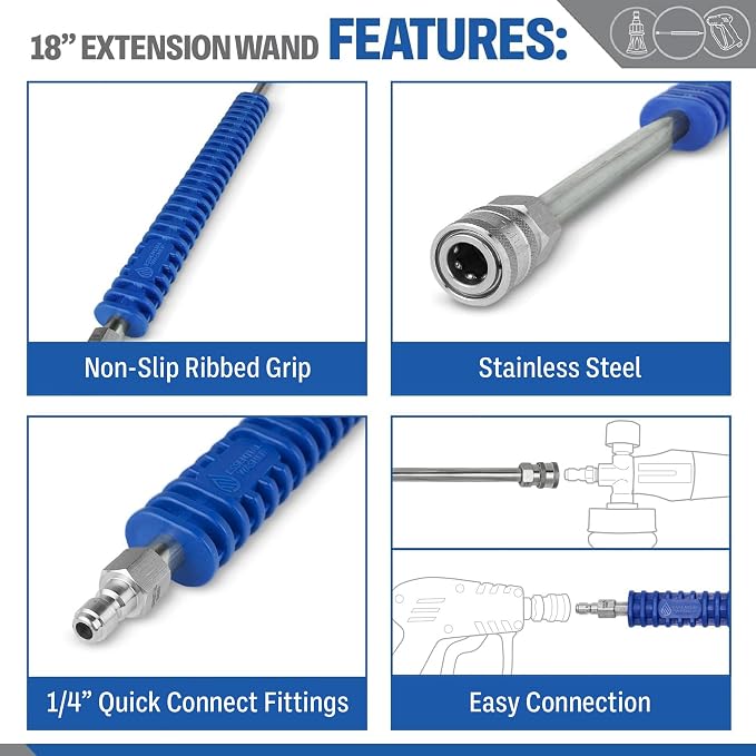 Essential Washer Brass Pressure Washer Gun and Hose Kit | M22 Adaptors | 18" Extension Wand | Nozzle Guard