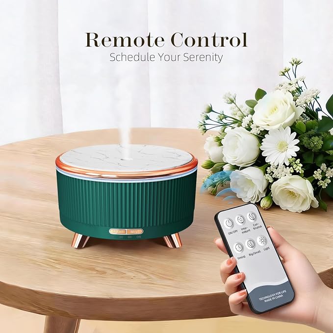 500ml Essential Oil Diffuser, Ultrasonic Aromatherapy Humidifier | with Remote Control, 7-Color LED Light, Timer & Auto Shut-Off, Cool Mist Diffuser for Home, Bedroom, Office (Blue Green)