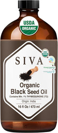 Siva Organic Black Seed Carrier Oil, Large Size, 16 Fl Oz (473 ml) | Organic Black Seed Oil for Hair Care, Hair Oiling, Scalp Massage, Skin Care, Body Massage & DIY Recipes in Glass Bottle