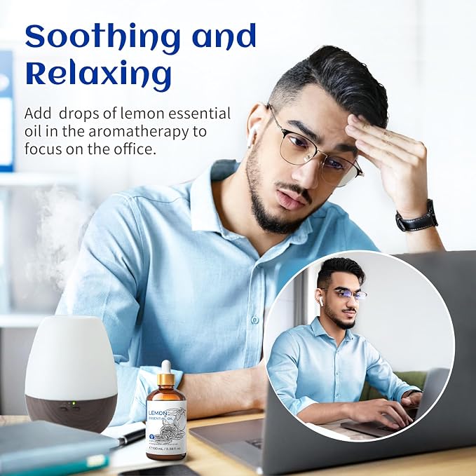HIQILI Lemon Essential Oil, Household Cleaning, Air Purification, Skin Care, Can be Added to Cleansers, Sprays, Body Lotions Use - 3.38 Fl Oz/100ML | Creates Long-Lasting Fresh Atmosphere for Work, Study and More, Eliminates Odors -100ml / 3.38 fl oz
