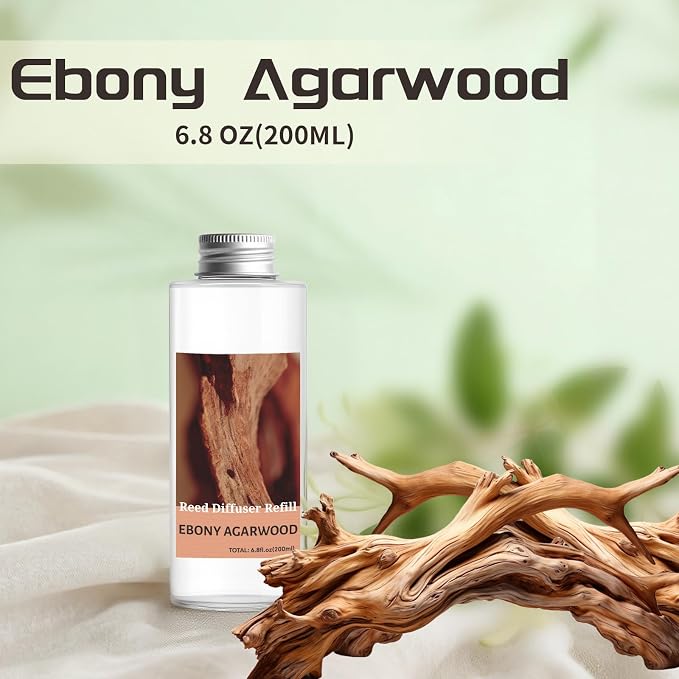 STRN Reed Diffuser Oil Refill, Ebony Agarwood Scented Diffuser 200ML | Summer Long-Lasting Fragrance for Living Room, Bedroom, Office, Home Décor