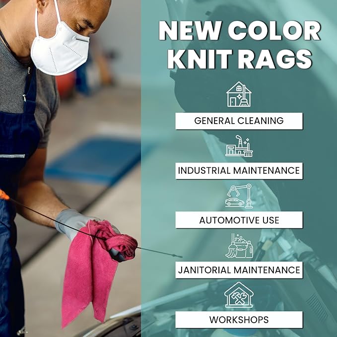 Premium Color Knit Cleaning Rags (5 lb. Bag - Pack of 8) – Shop Rags Bulk for Workshops, Mechanics, Painters, and Home Use, Multipurpose Cotton T-Shirt Rags