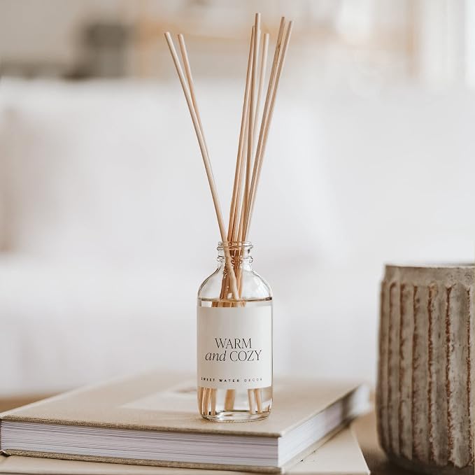 Sweet Water Decor Warm and Cozy Reed Diffuser Set - Orange, Cinnamon, Clove, and Pine Fall and Winter Scented Diffuser - Scent Diffusers for Home, Long Lasting Fragrance, Made in the USA