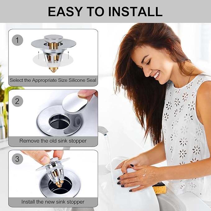 All Brass Metal Sink Stopper with Hair Catcher | Universal Bathroom Drain Strainer | Anti Clog Filter Basket, Polished Chrome, Fit for 1.08-1.5 Inch Sink Drain Hole