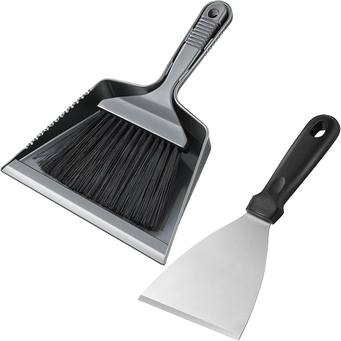 3 Piece Pellet Grill Ash Cleaning Kit, Easy to Remove Ash & Grime | Includes Large Dust Pan, Soft Bristle Brush, Metal Scraper & Wire Brush, Compact & Portable, BBQ Grill Cleaning Essential