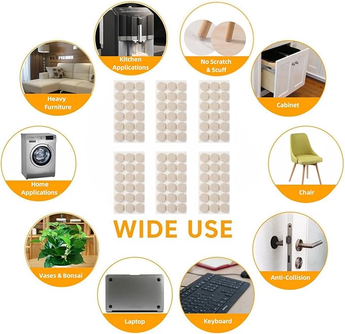 Furnigear Felt Furniture Pads for Hardwood Floors - Self Adhesive Chair Felt Pads, Floor Protector for Furniture Feet, Furniture Sliders Moving Furniture Smoothly - Anti Scratch 48 Pcs 1-1/2" Round
