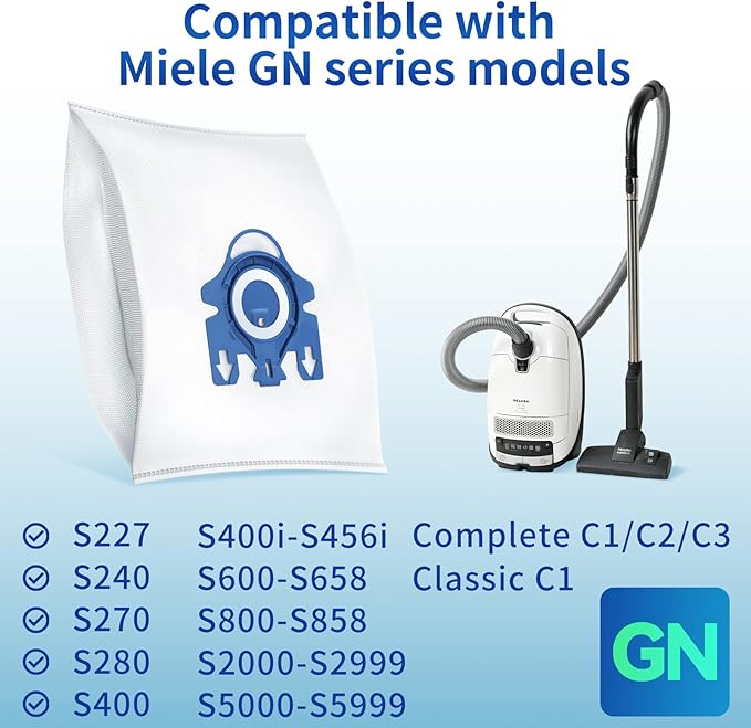 20 Pack 3D Dust Bags, Compatible with Miele GN Vacuum Bags, Replacement for Miele Classic C1 Complete C1, C2, C3, S400i S600 S2 S5 S8 Series, with 4 MP Filters, 4 AC Filters