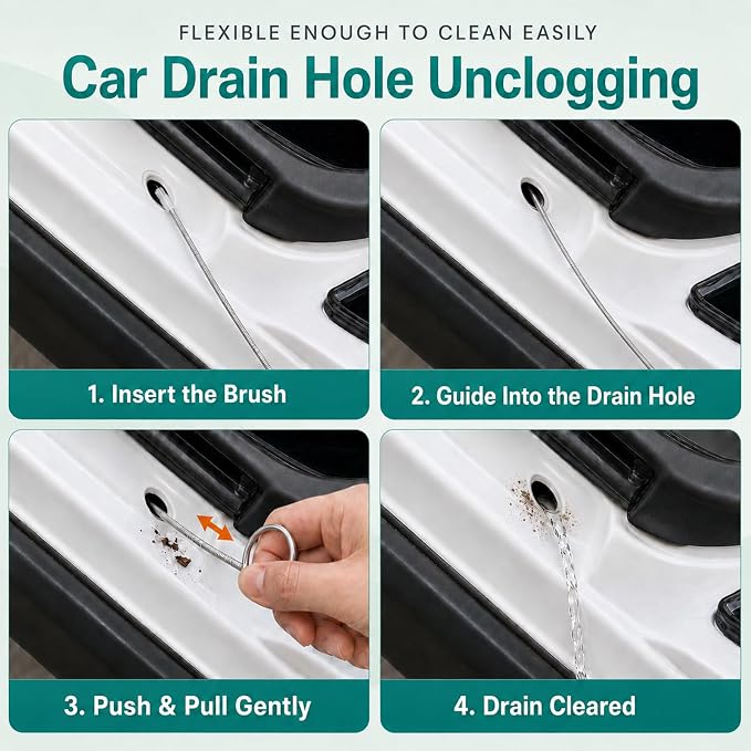2 Pack 80 Inch Sunroof Drain Cleaning Tool, Flexible Stainless Steel Spring Wire with Soft Nylon Brush Tip for Car Sunroof Tubes, Windshield Holes, Refrigerator and AC Lines
