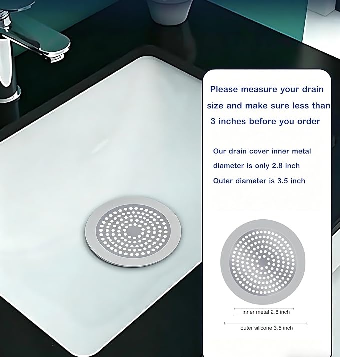 Shower Drain Hair Catcher 3.5 inch Small, Bathroom Sink Hair Stopper Sink Drain Cover Fliter Weighted Stainless and Silicone Shield (3.5 in)