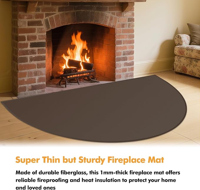 TOHONFOO Fireplace Mat for Home Protection, 4'11'' x 2'8'' x 0.04'', Brown | 1800°F fireplace rugs fireproof, fiberglass hearth rugs for fireplaces fire resistant protect against embers, easy to clean