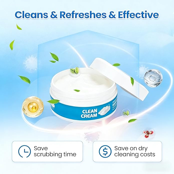 White Shoe Cleaning Cream, 2PCS Shoe Cleaner,Multipurpose No-Wash Solid Comes with Sponge Deep Cleaning, Shoes Clean Cream