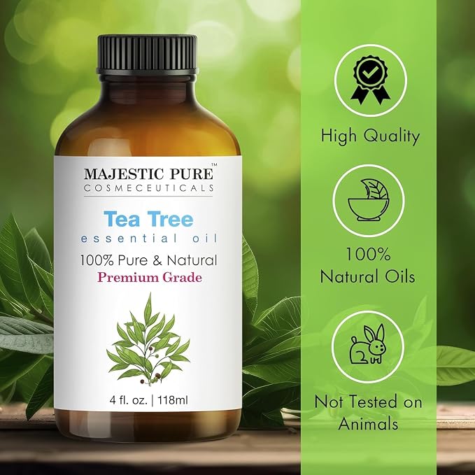 Majestic Pure Tea Tree Essential Oil for Diffuser - 4 Fl Oz | 100% Natural Tea Tree Oil for Hair, Skin Care, Carrier Oil Blend, Aromatherapy & DIY Soap Making Scent