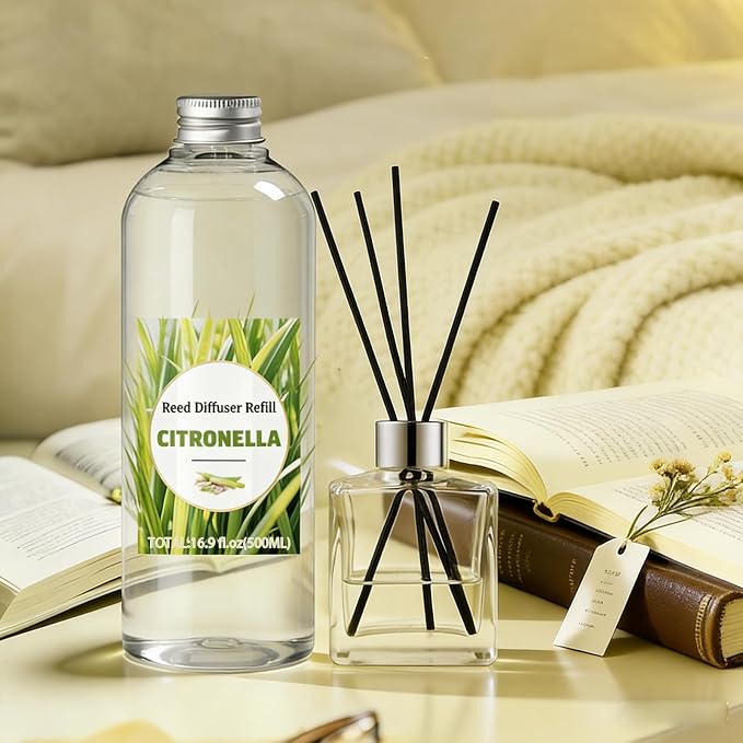 STRN Citronella Reed Diffuser Oil Refill, Scented Diffuser with Stick 200ML | Summer Long-Lasting Fragrance for Living Room, Bedroom, Office, Home Décor